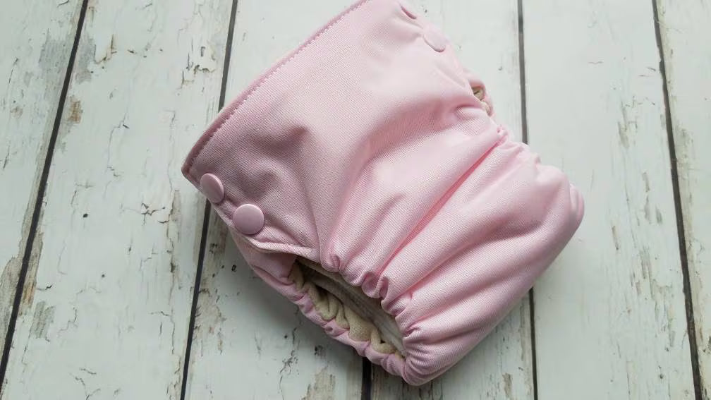 Side Snap Organic Cotton All in One Cloth Diaper Light Pink AIO PUL Sized