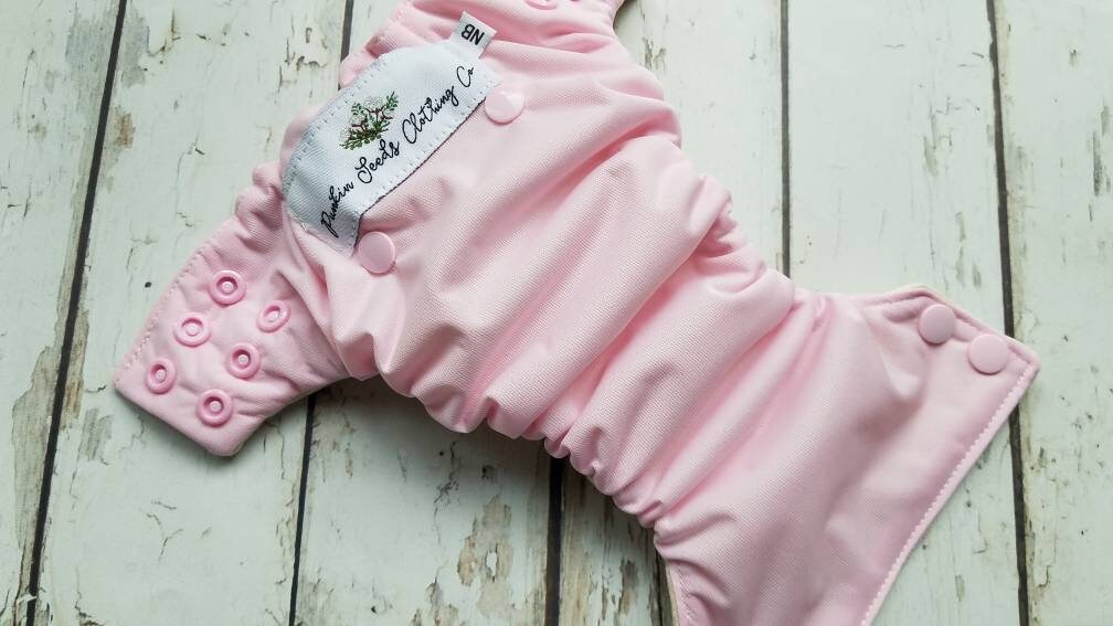 Side Snap Organic Cotton All in One Cloth Diaper Light Pink AIO PUL Sized