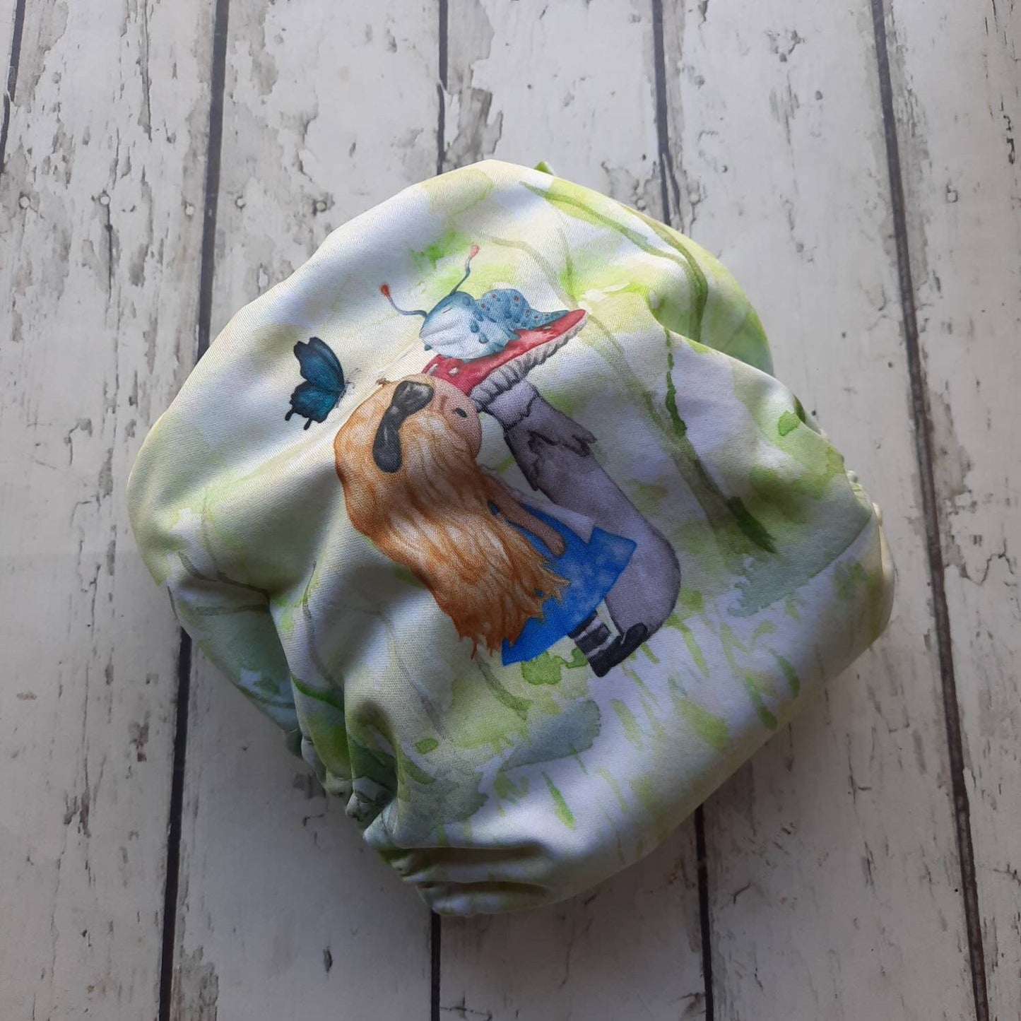 Organic One Size Side Snap All in One Cloth Diaper Alice and the Caterpillar AIO PUL 10-48 lbs