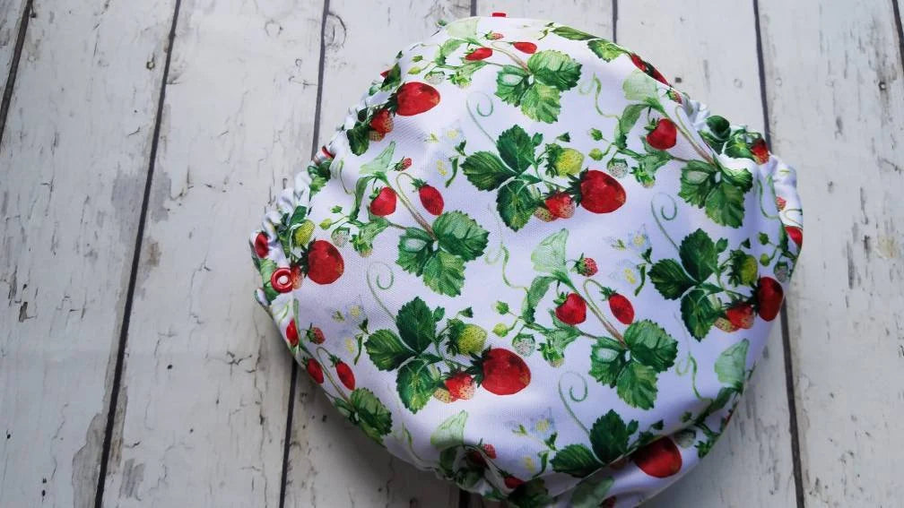 Organic One Size Side Snap All in One Cloth Diaper Ripe on the Vine/Berry Red Plaid AIO PUL 10-48 lbs