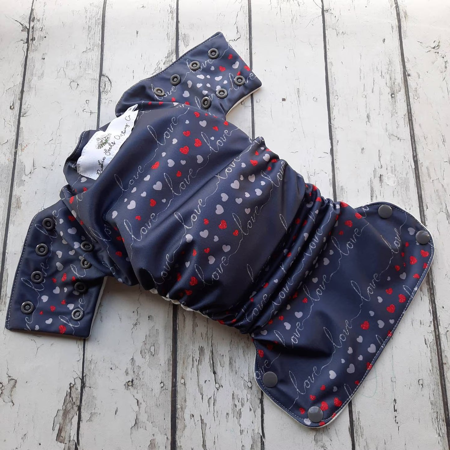 Organic Side Snap All in One Cloth Diaper Silver Script AIO PUL Sized Made to Order