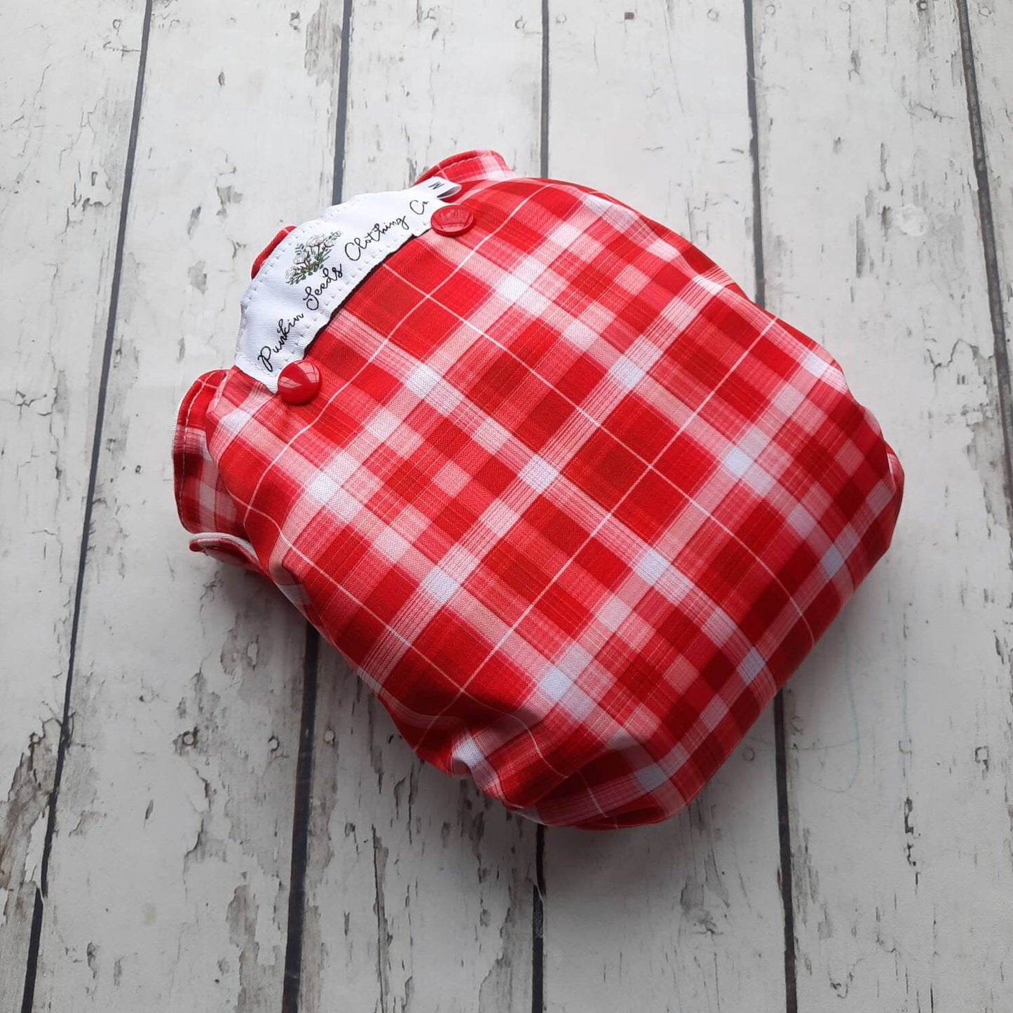 Organic Side Snap All in One Cloth Diaper Valentine Plaid AIO PUL Sized Made to Order