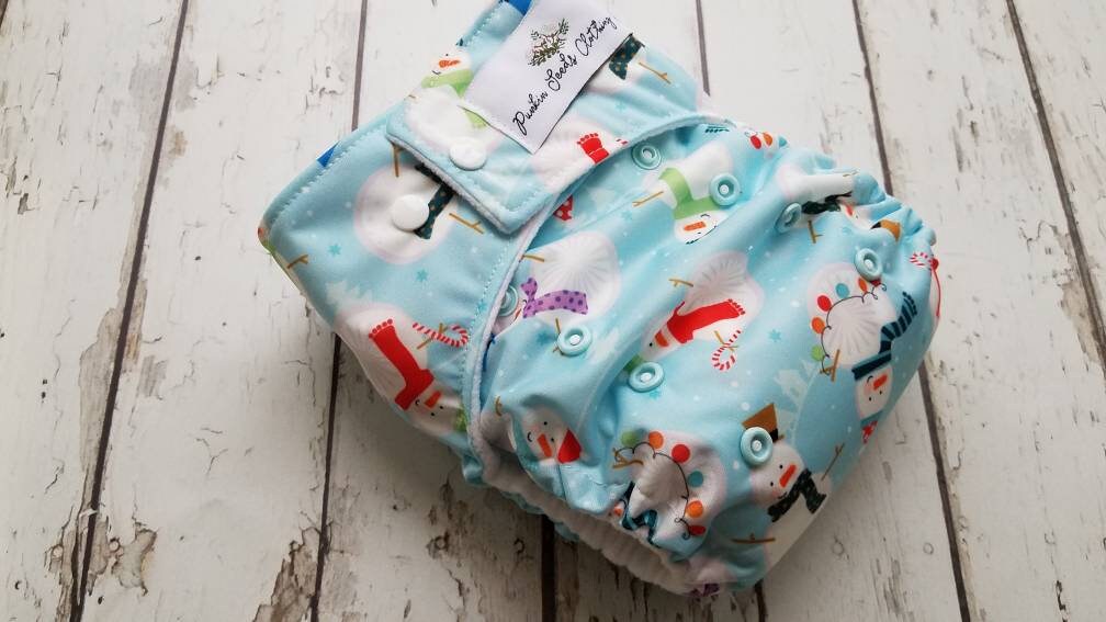 One Size Pocket Cloth Diaper Snowman 10-40 lbs