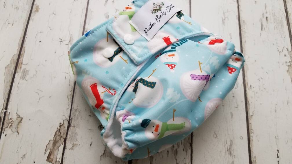 One Size Pocket Cloth Diaper Snowman 10-40 lbs