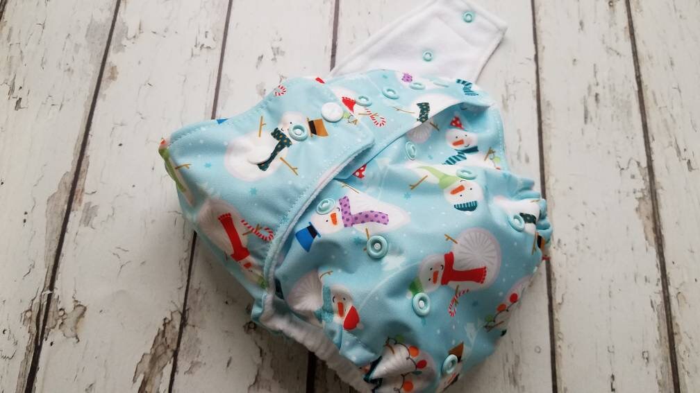 One Size Pocket Cloth Diaper Snowman 10-40 lbs