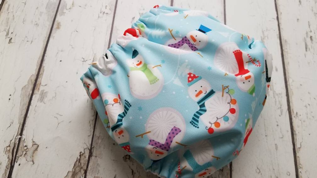 One Size Pocket Cloth Diaper Snowman 10-40 lbs