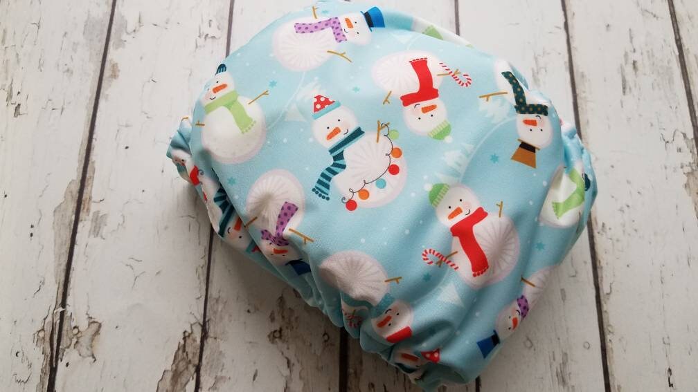 One Size Pocket Cloth Diaper Snowman 10-40 lbs