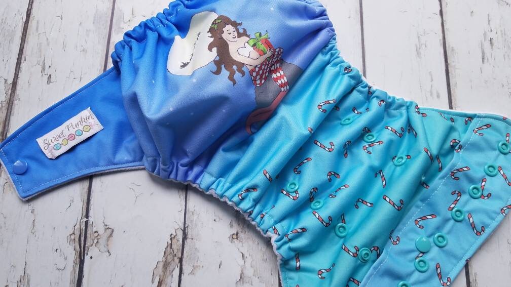 One Size Pocket Cloth Diaper Christmas Mermaid 10-40 lbs