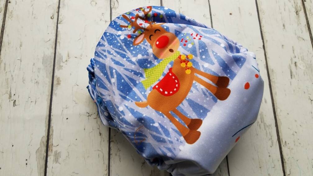 One Size Side Snap Pocket Cloth Diaper Reindeer 10-48 lbs