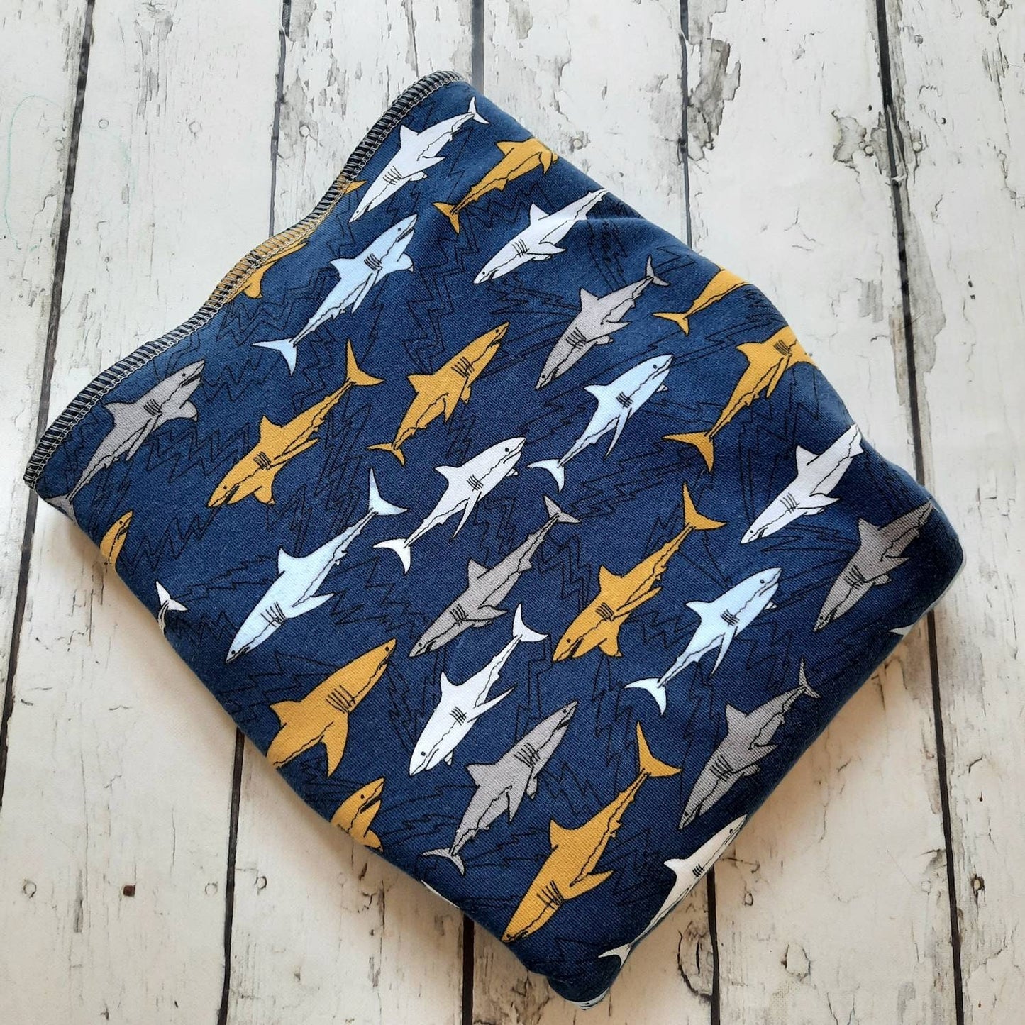 Newborn Organic Bamboo/Hemp Winged Prefold Cloth Diaper Stretchy Preflat Sharks 6-20 lbs