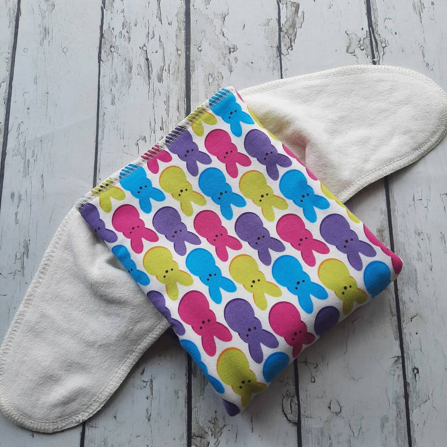 One Size Newborn Toddler Organic Winged Prefold Cloth Diaper Stretchy Preflat Marshmallow Bunnies