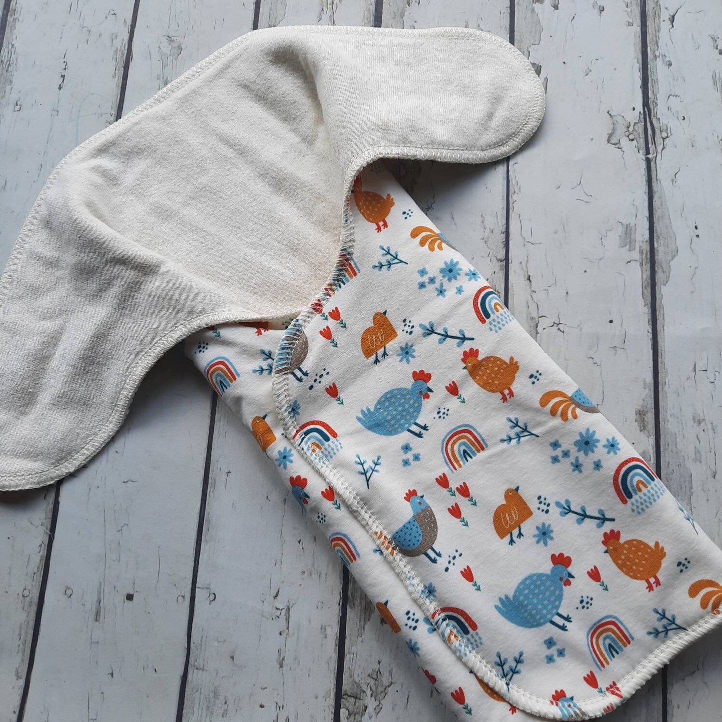One Size Newborn Toddler Organic Winged Prefold Cloth Diaper Stretchy Preflat Chickens