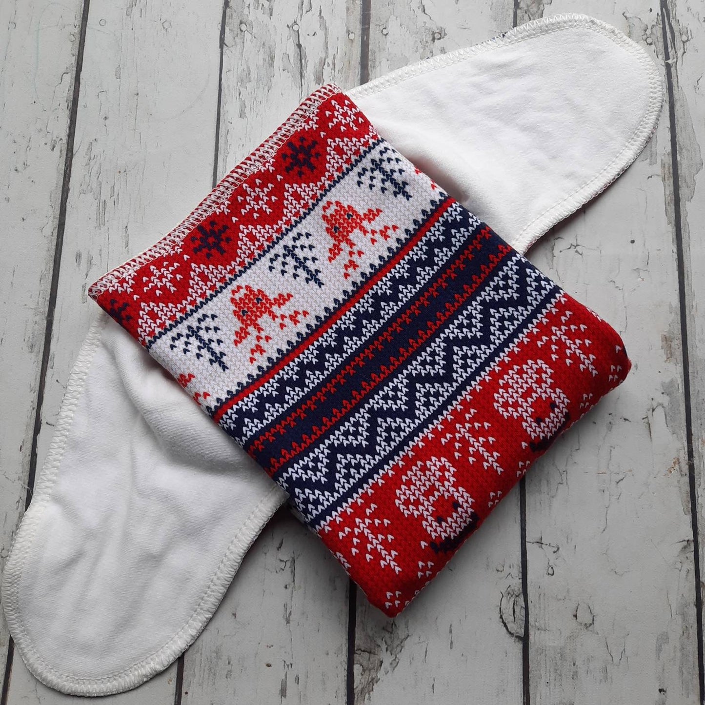 One Size Organic Winged Prefold Cloth Diaper Stretchy Preflat Christmas Sweater