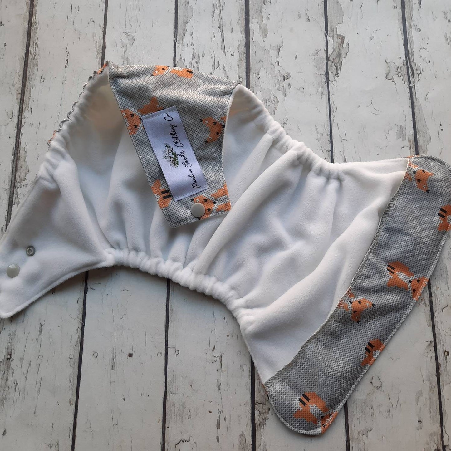 One Size Pocket Cloth Diaper Snow Fox 10-40 lbs PUL