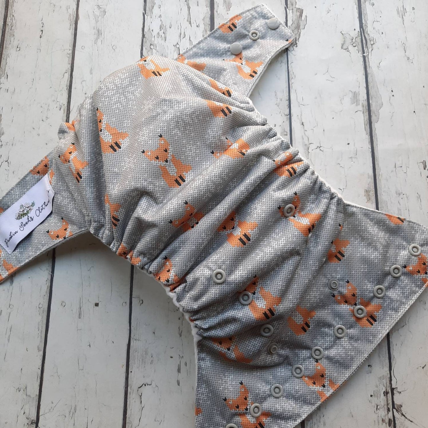 One Size Pocket Cloth Diaper Snow Fox 10-40 lbs PUL