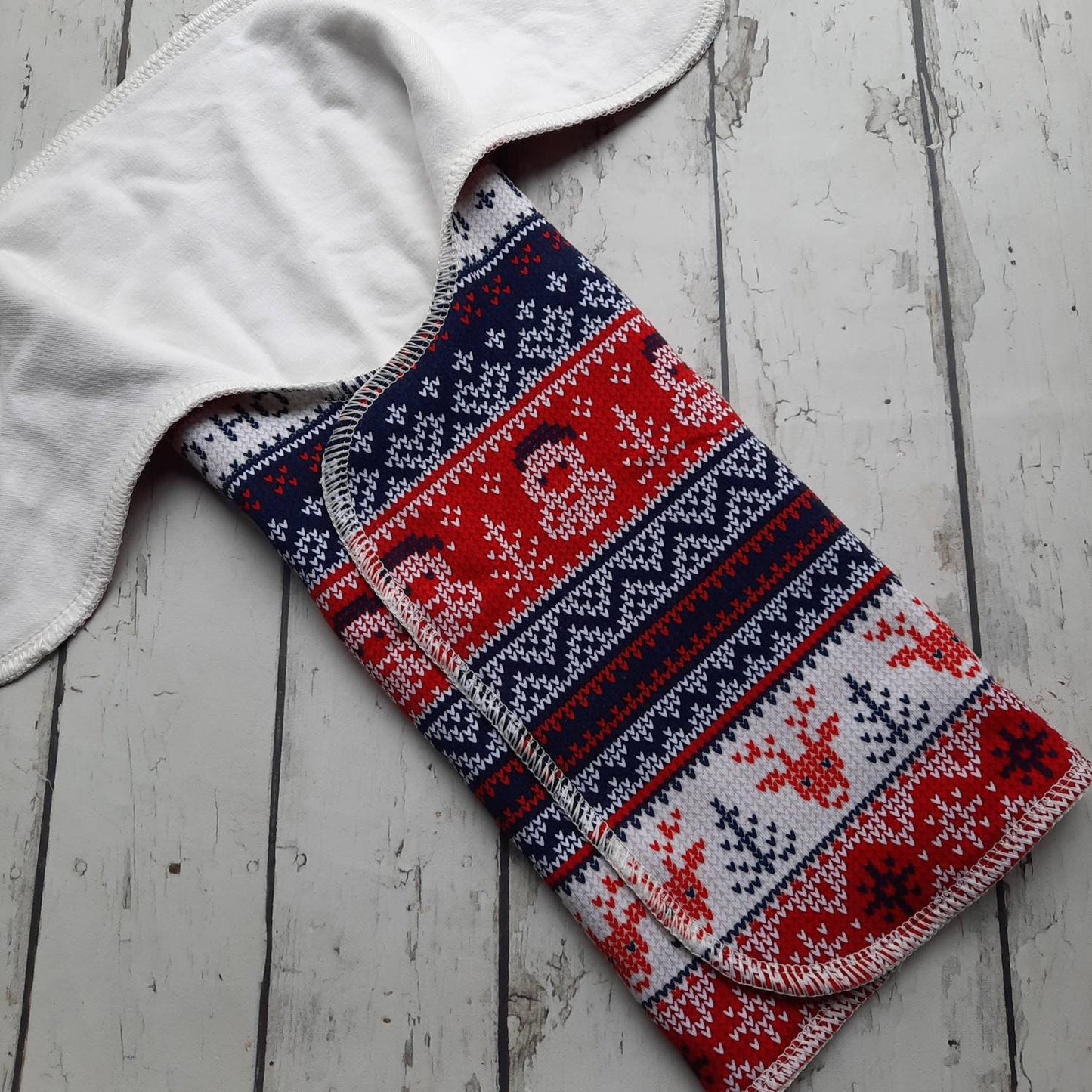 One Size Organic Winged Prefold Cloth Diaper Stretchy Preflat Christmas Sweater