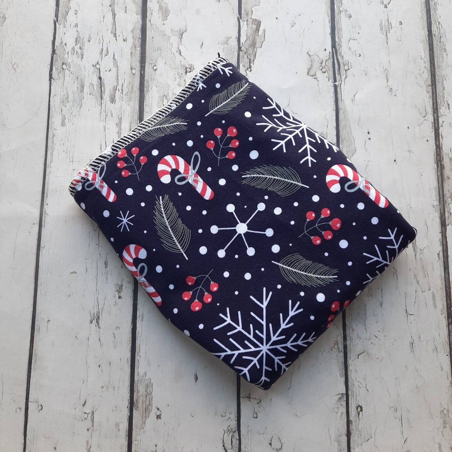 One Size Newborn Toddler Organic Winged Prefold Cloth Diaper Stretchy Preflat Candy Canes and Evergreens