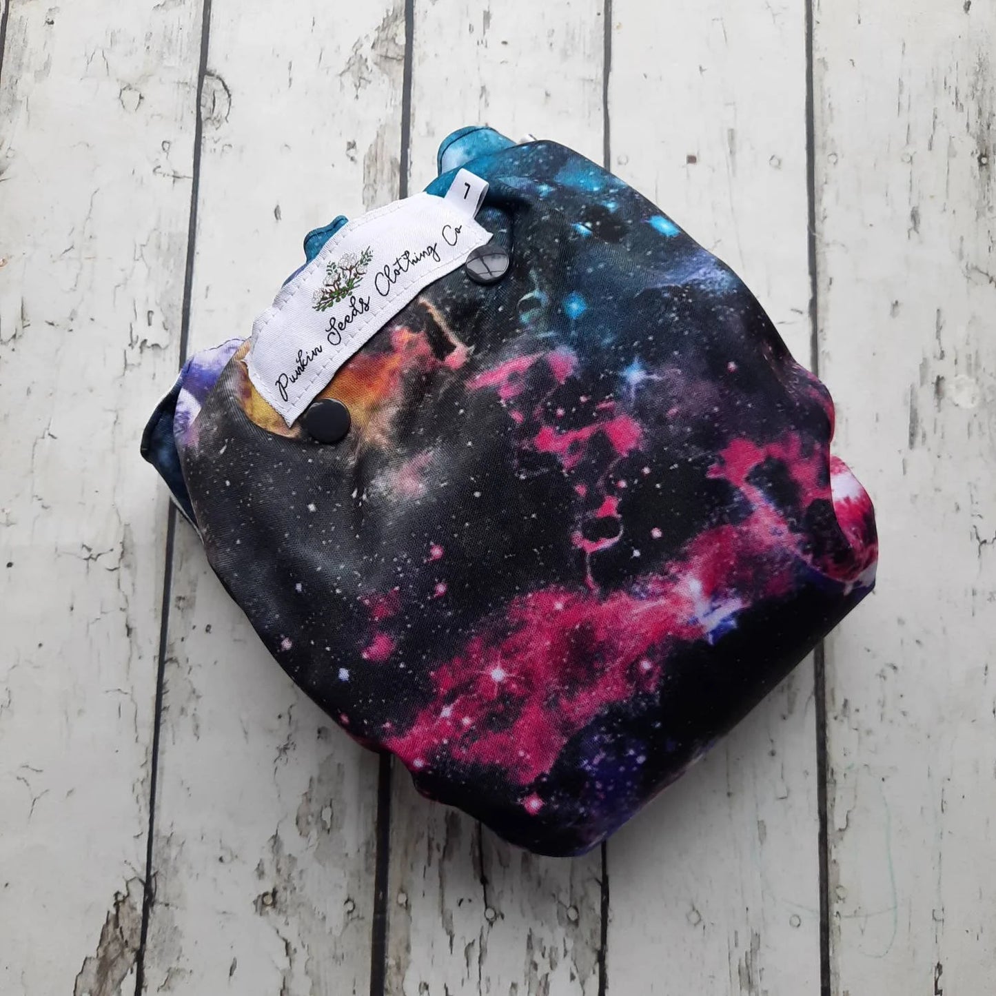 Organic Side Snap All in One Cloth Diaper Black Galaxy AIO PUL Sized Made to Order