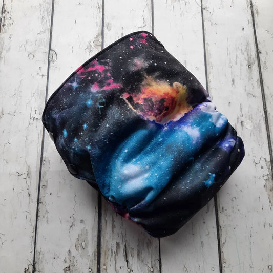 Organic Side Snap All in One Cloth Diaper Black Galaxy AIO PUL Sized Made to Order