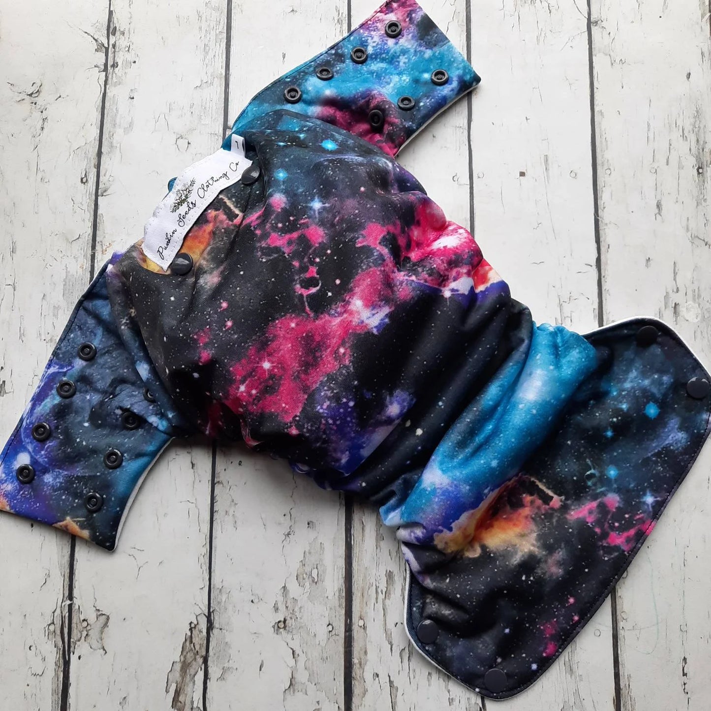 Organic Side Snap All in One Cloth Diaper Black Galaxy AIO PUL Sized Made to Order