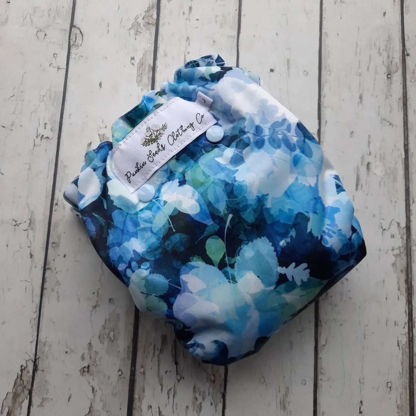 Organic Side Snap All in One Cloth Diaper Blue Foliage AIO PUL Sized Made to Order