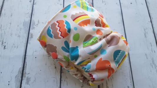 Organic Side Snap All in One Cloth Diaper Easter Egg Toss AIO PUL Sized Made to Order