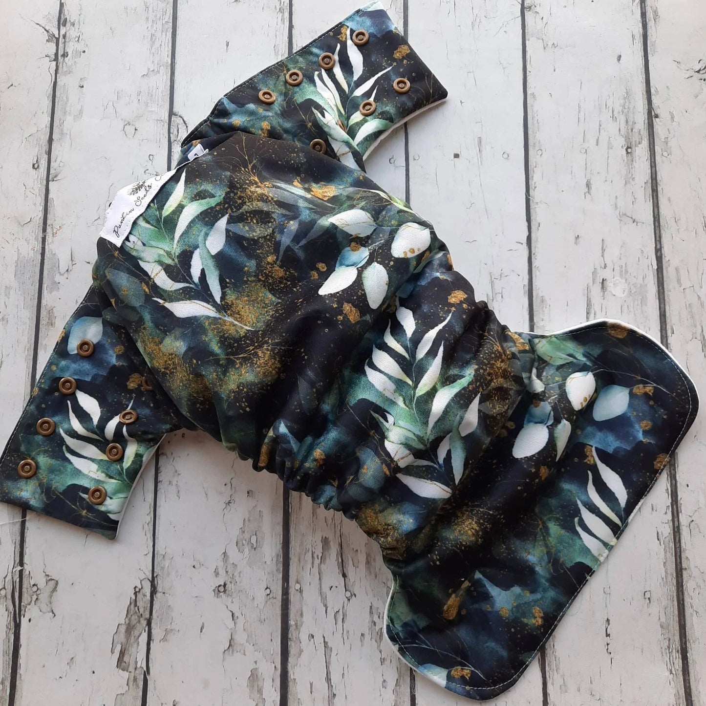 Organic Side Snap All in One Cloth Diaper Ethereal Foliage AIO PUL Sized Made to Order