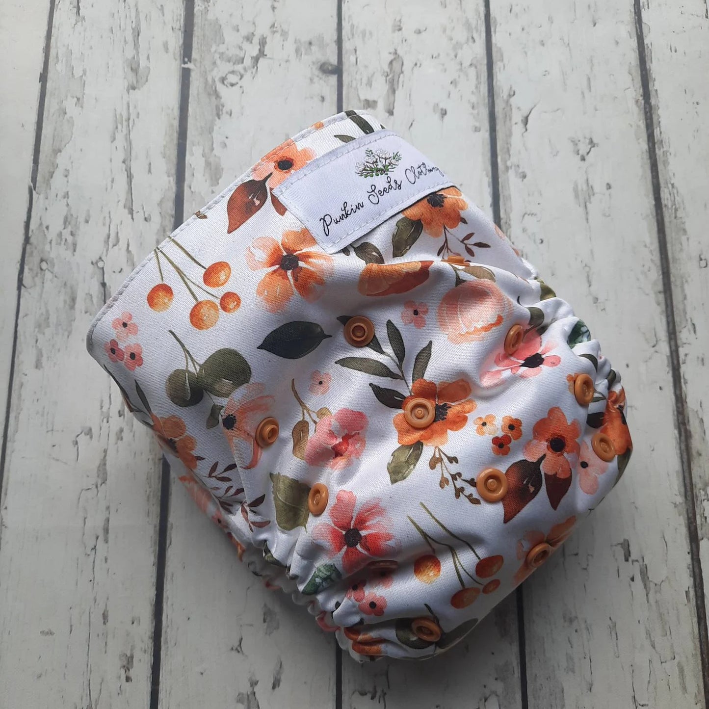 Organic One Size Side Snap All in One Cloth Diaper Charlotte Mini Floral AIO PUL 10-48 lbs