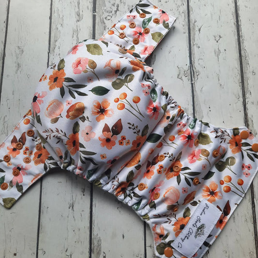 Organic One Size Side Snap All in One Cloth Diaper Charlotte Mini Floral AIO PUL 10-48 lbs