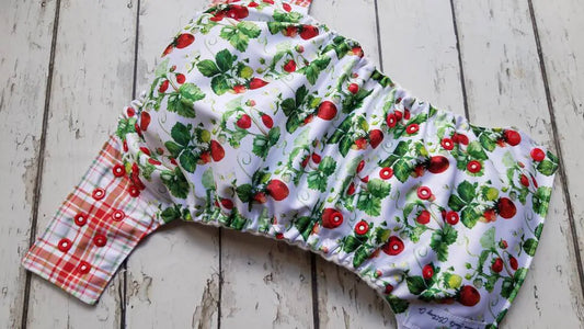 Organic One Size Side Snap All in One Cloth Diaper Ripe on the Vine/Berry Red Plaid AIO PUL 10-48 lbs