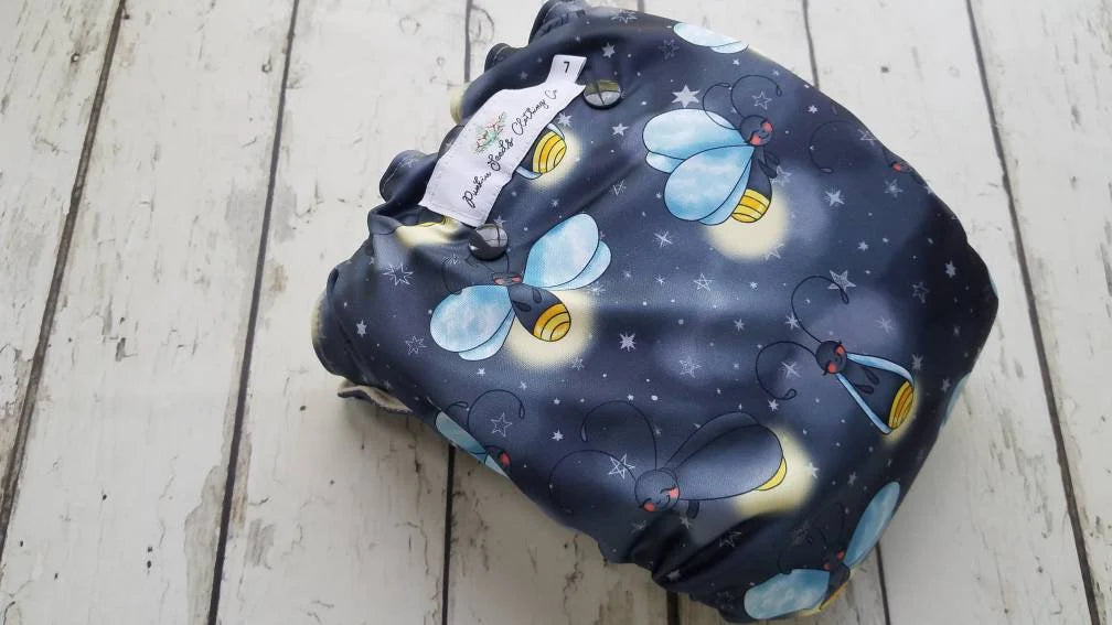 Organic Side Snap All in One Cloth Diaper Starry Night Flight AIO PUL Sized Made to Order