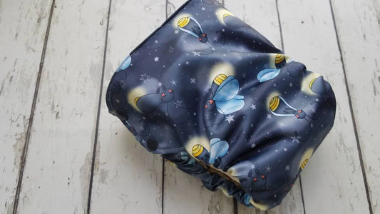 Organic Side Snap All in One Cloth Diaper Starry Night Flight AIO PUL Sized Made to Order