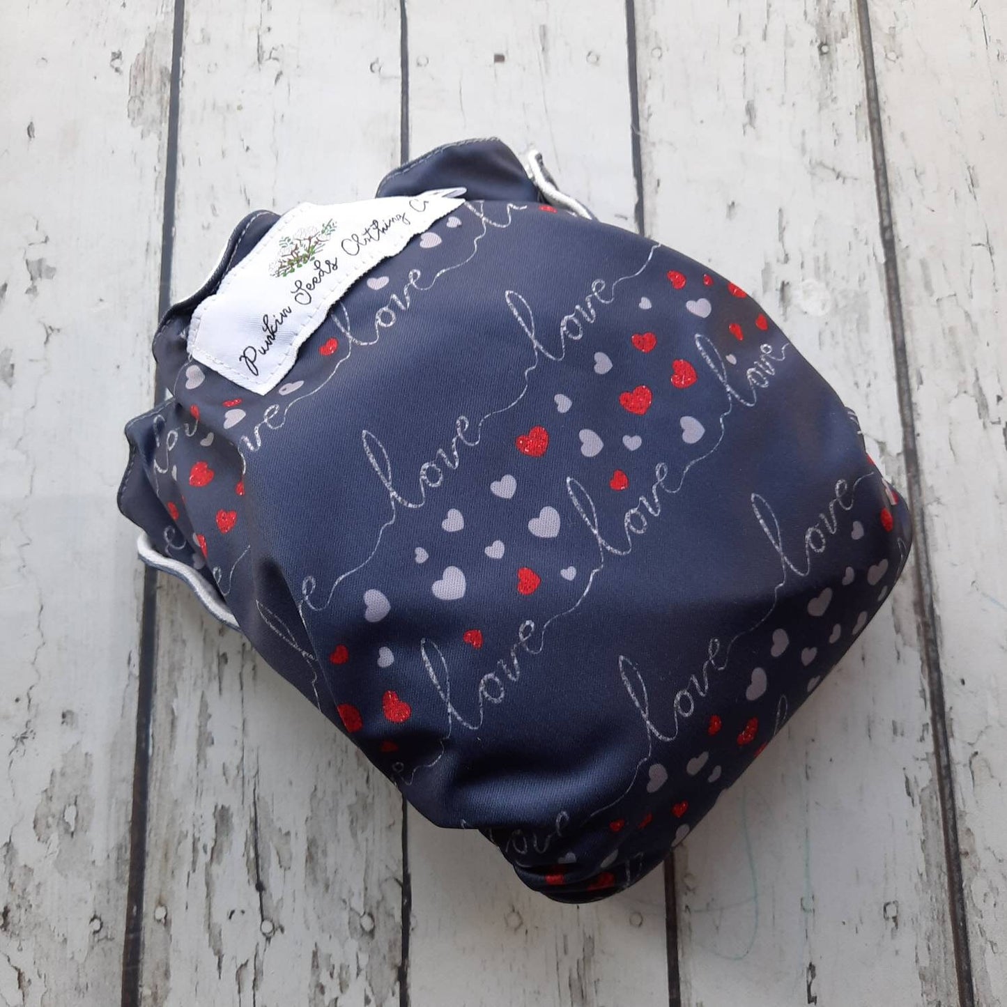 Organic Side Snap All in One Cloth Diaper Silver Script AIO PUL Sized Made to Order