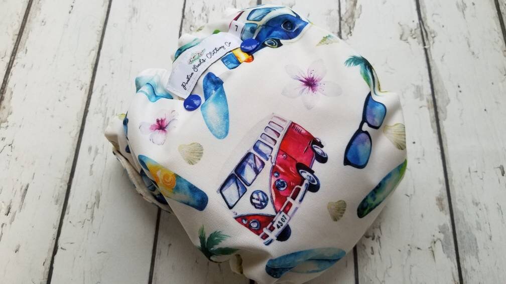 Organic Side Snap All in One Cloth Diaper Surf's Up AIO PUL Sized Made to Order
