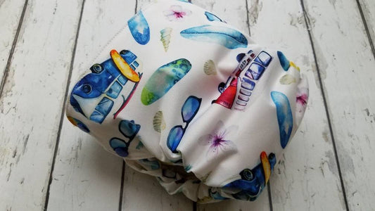 Organic Side Snap All in One Cloth Diaper Surf's Up AIO PUL Sized Made to Order