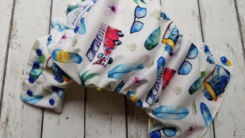 Organic Side Snap All in One Cloth Diaper Surf's Up AIO PUL Sized Made to Order
