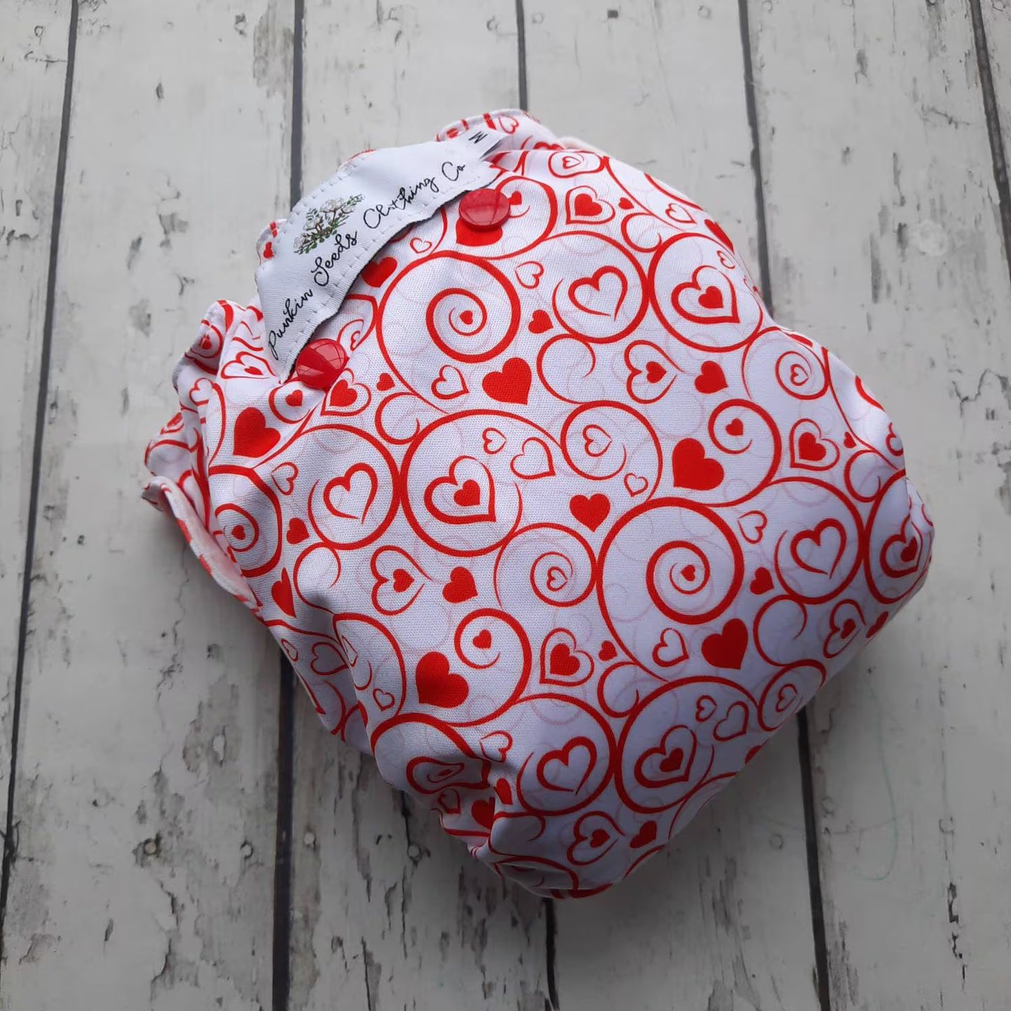 Organic Side Snap All in One Cloth Diaper Valentine Swirl AIO PUL Sized Made to Order