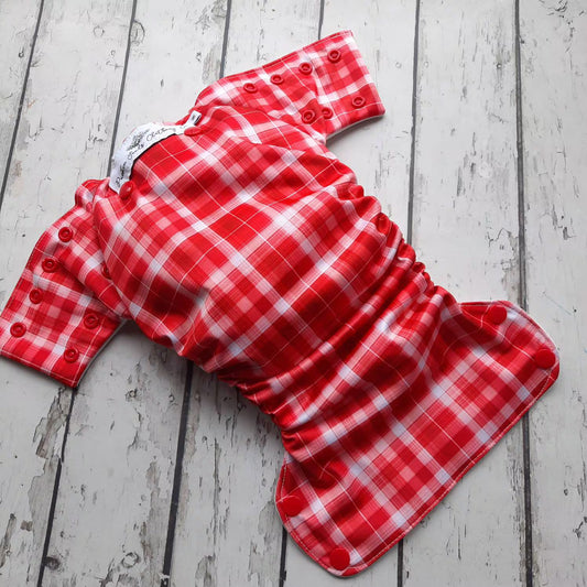 Organic Side Snap All in One Cloth Diaper Valentine Plaid AIO PUL Sized Made to Order