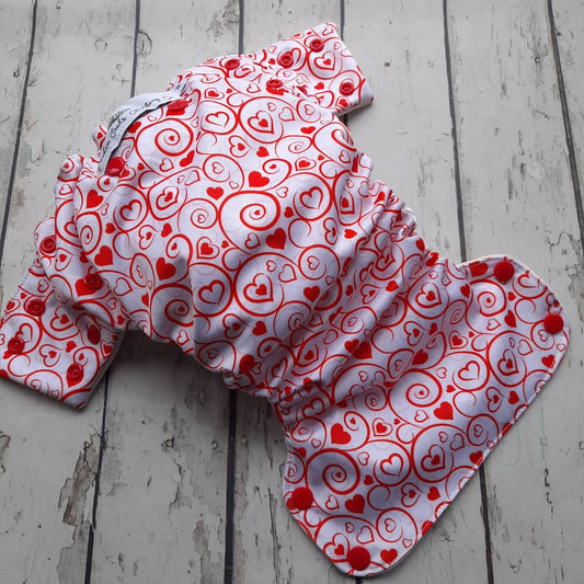 Organic Side Snap All in One Cloth Diaper Valentine Swirl AIO PUL Sized Made to Order