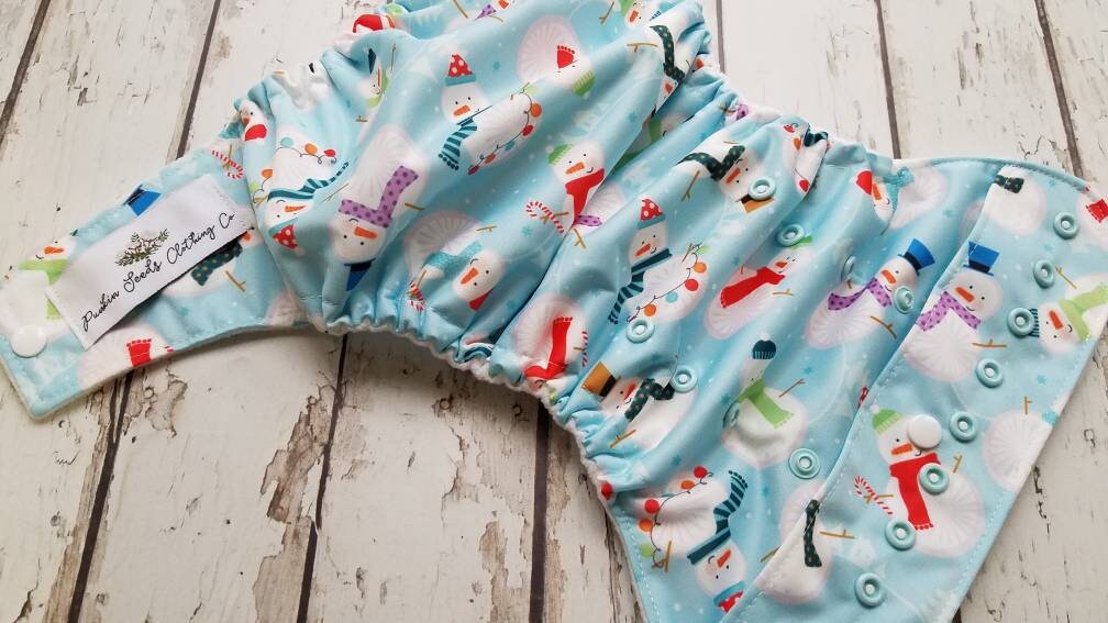 One Size Pocket Cloth Diaper Snowman 10-40 lbs