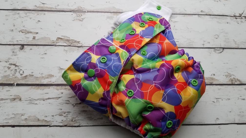 One Size Pocket Cloth Diaper Primary Hearts 10-40 lbs