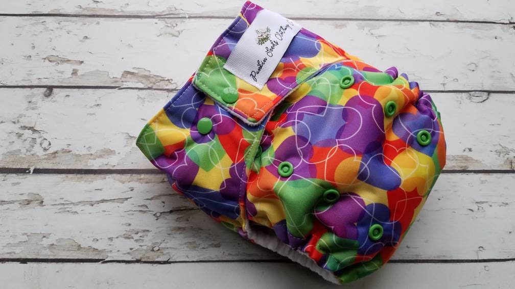 One Size Pocket Cloth Diaper Primary Hearts 10-40 lbs