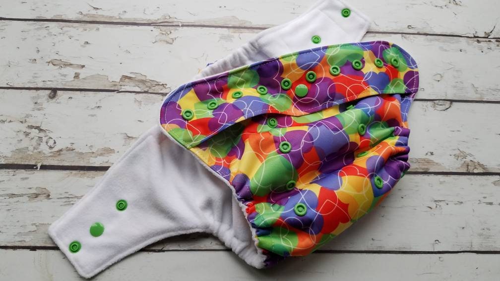 One Size Pocket Cloth Diaper Primary Hearts 10-40 lbs