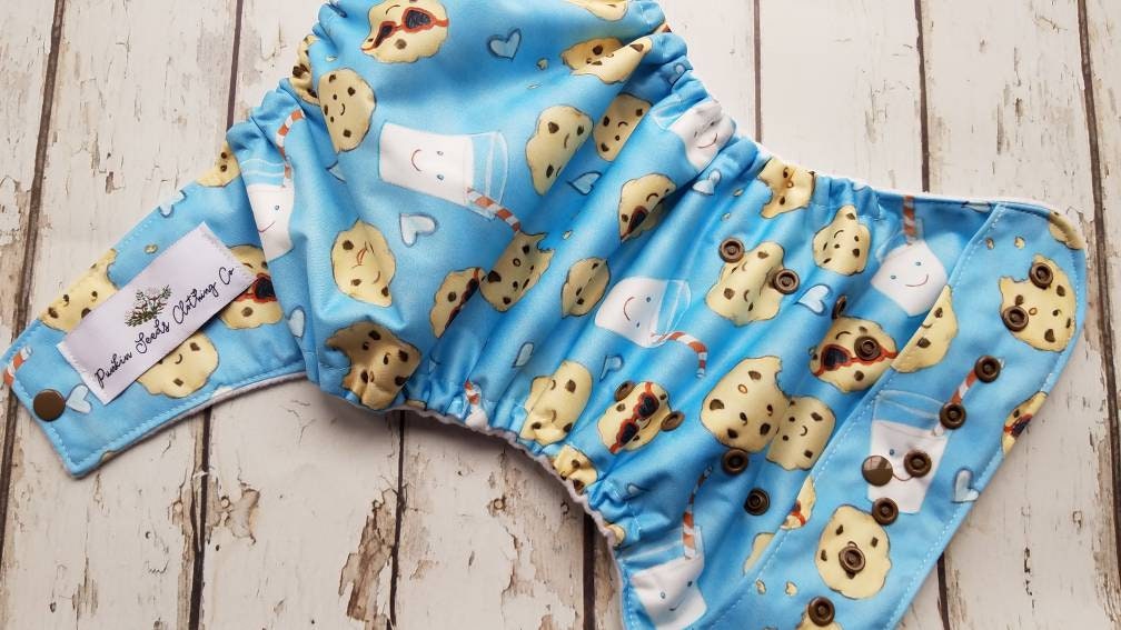 One Size Pocket Cloth Diaper Milk and Cookies 10-40 lbs PUL