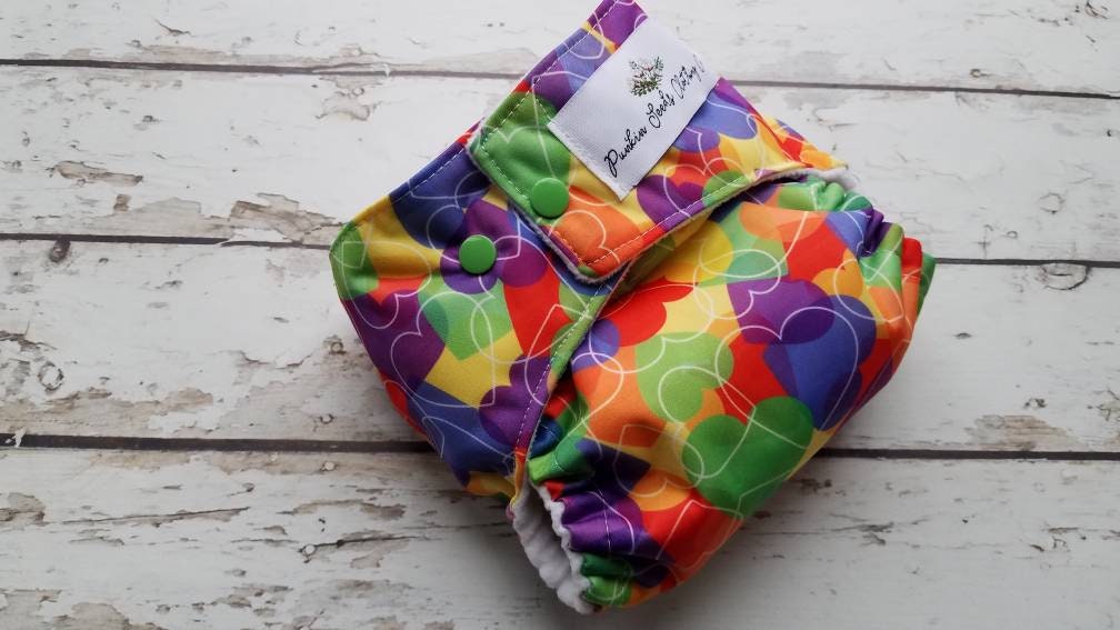 One Size Pocket Cloth Diaper Primary Hearts 10-40 lbs