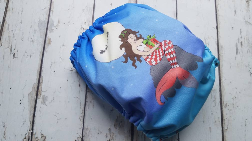One Size Pocket Cloth Diaper Christmas Mermaid 10-40 lbs