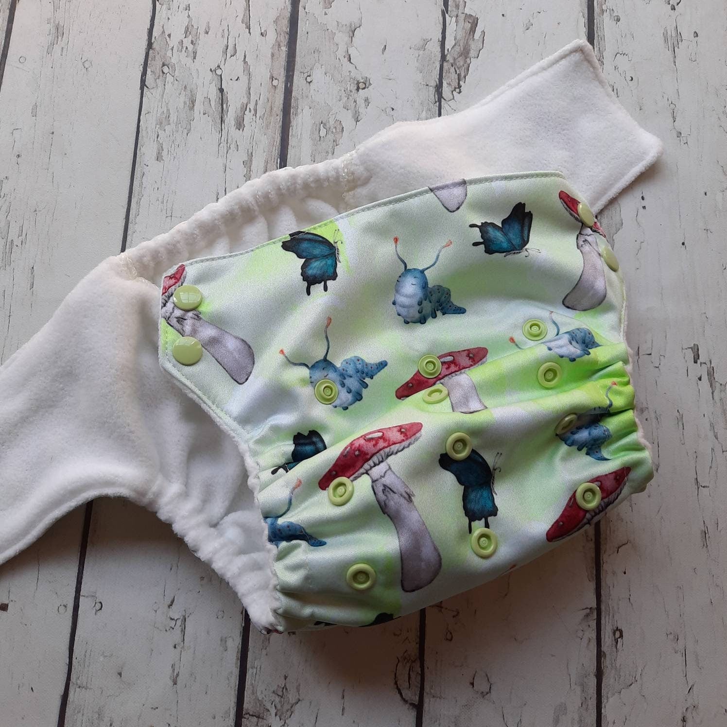 One Size Side Snap Pocket Cloth Diaper Alice and the Caterpillar 10-48 lbs