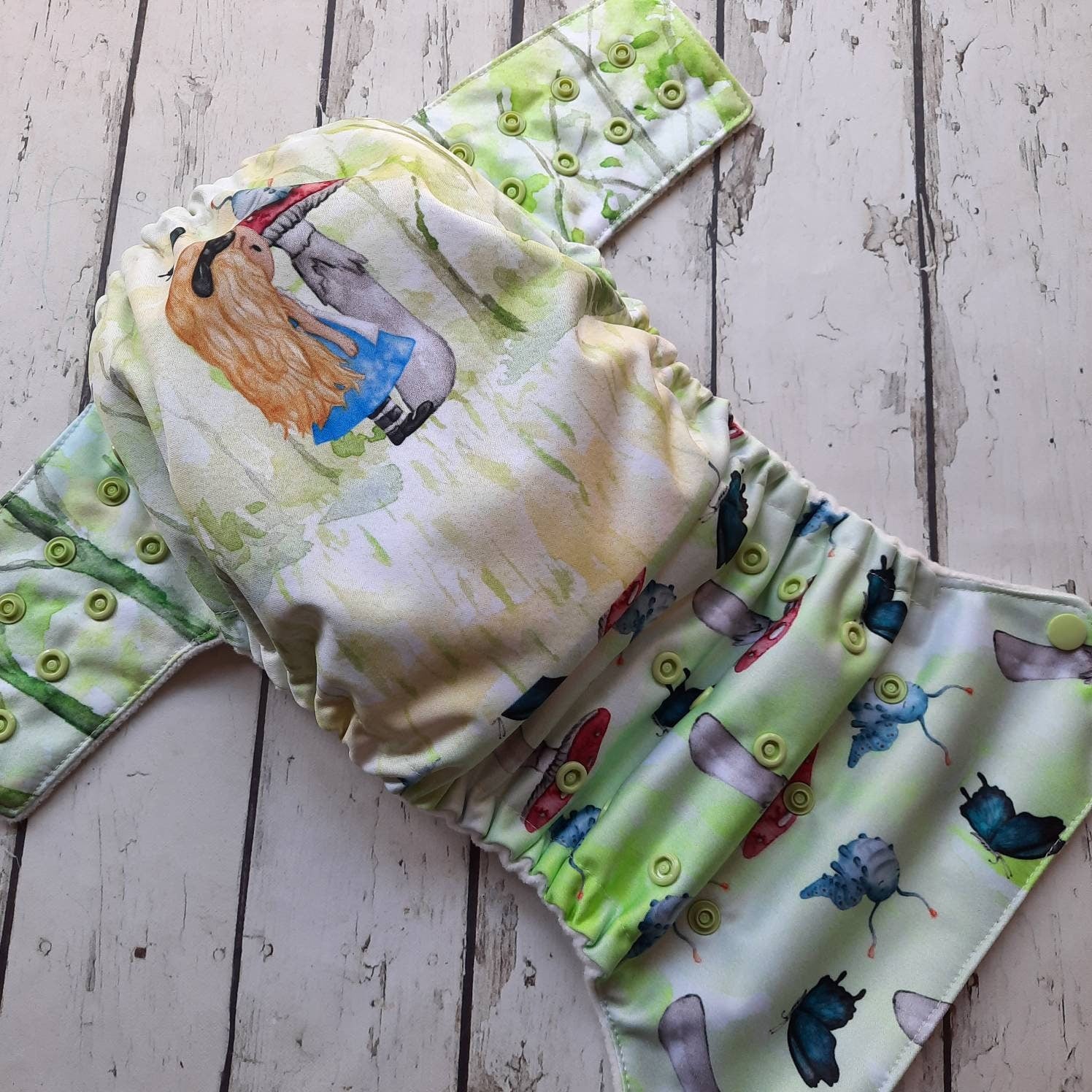 One Size Side Snap Pocket Cloth Diaper Alice and the Caterpillar 10-48 lbs