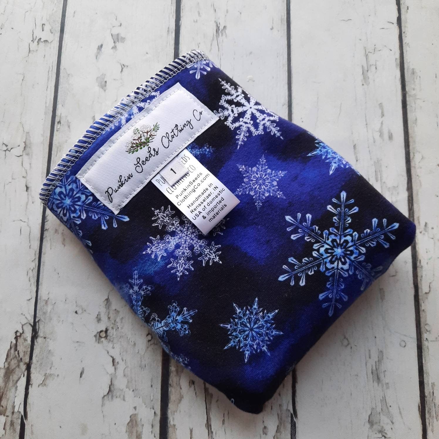 One Size Newborn Toddler Organic Hemp Winged Prefold Cloth Diaper Preflat Icy Snowflakes