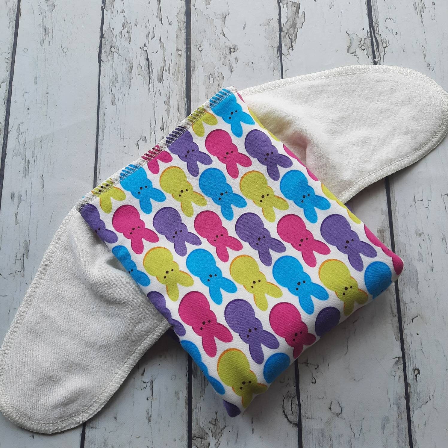 One Size Newborn Toddler Organic Winged Prefold Cloth Diaper Stretchy Preflat Marshmallow Bunnies